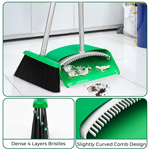 MAVRIZ Broom and Dustpan Set for Home with 52" Long Handle, Dustpan with Broom Combo for Living Room Bedroom Study Kitchen Office, Lobby Floor Dustpan Broom Set - Green