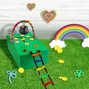 DIY Leprechaun Trap Kit for St. Patrick's Day, Including 50pcs Shamrock Glod Coins,100pcs Multi-Color Pipe Cleaners,2pcs Candy Cauldron Kettles,15Pcs Green Adhesive Paper