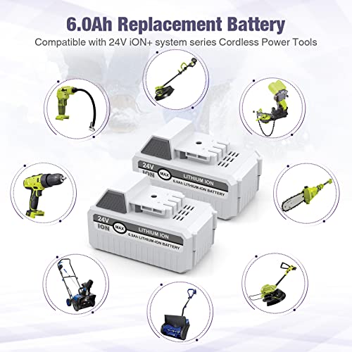 C D H 2 Packs 24V 6000mAh Replacement Battery for Snow Joe+Sun Joe 24V Lithium-iON Battery Series 24BAT-LTX/LTW/LTE/LT/XR Pro