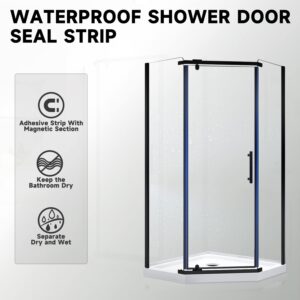 SUNNY Shower Door 36.7 in. x 71.8 in. Frameless Neo-Angle Pivot Shower Doors in Black Finish, 1/4 in. Clear Glass Corner Shower Enclosure