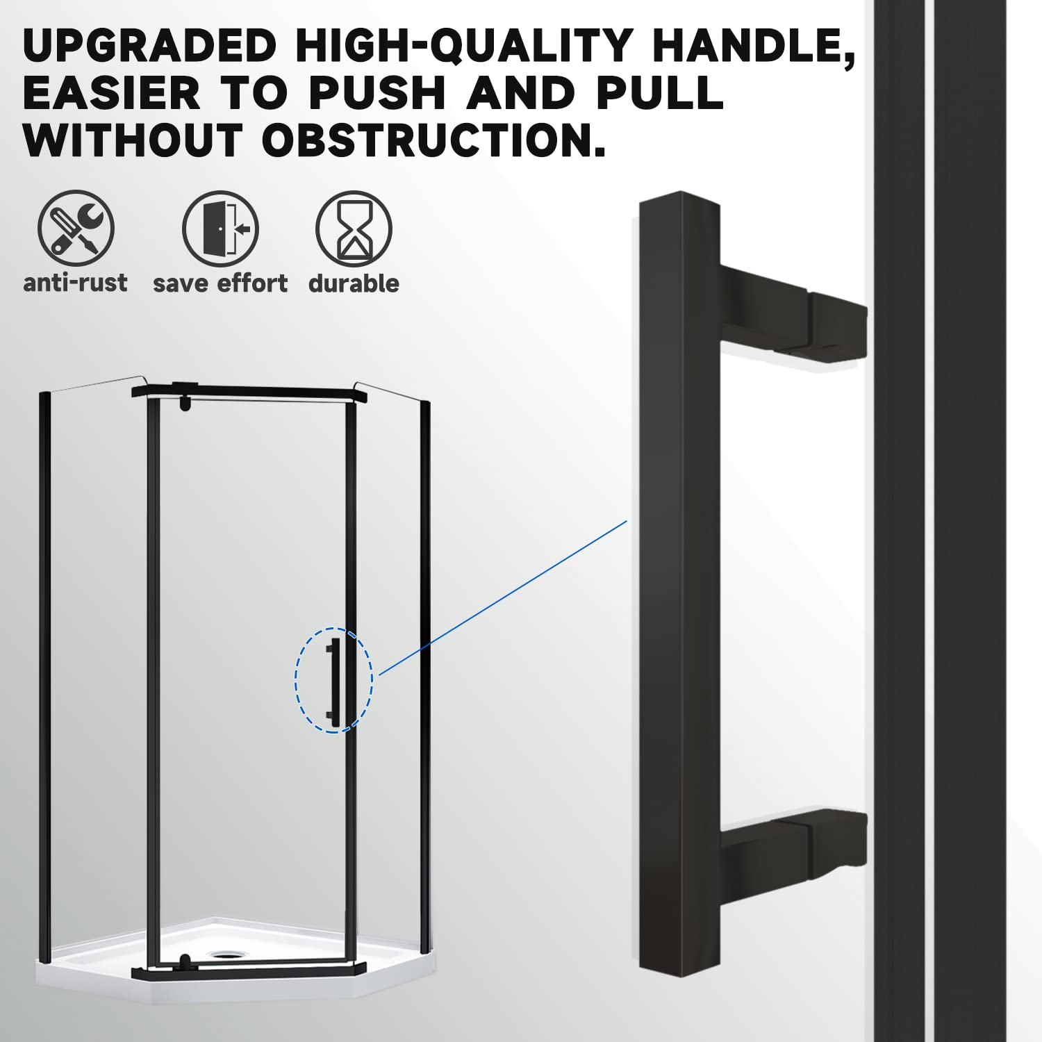 SUNNY Shower Door 36.7 in. x 71.8 in. Frameless Neo-Angle Pivot Shower Doors in Black Finish, 1/4 in. Clear Glass Corner Shower Enclosure