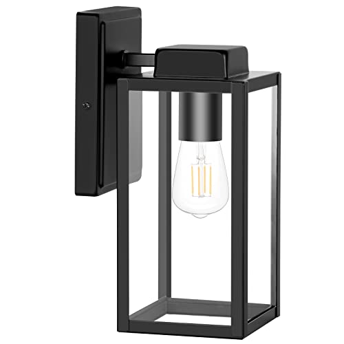 Outdoor Wall Lantern, Waterproof Exterior Wall Sconce Light Fixture, Anti-Rust Wall Mount Light with Clear Glass Shade, Matte Black Wall Lamp with E26 Socket for Porch, Front Door (Bulb Not Included)