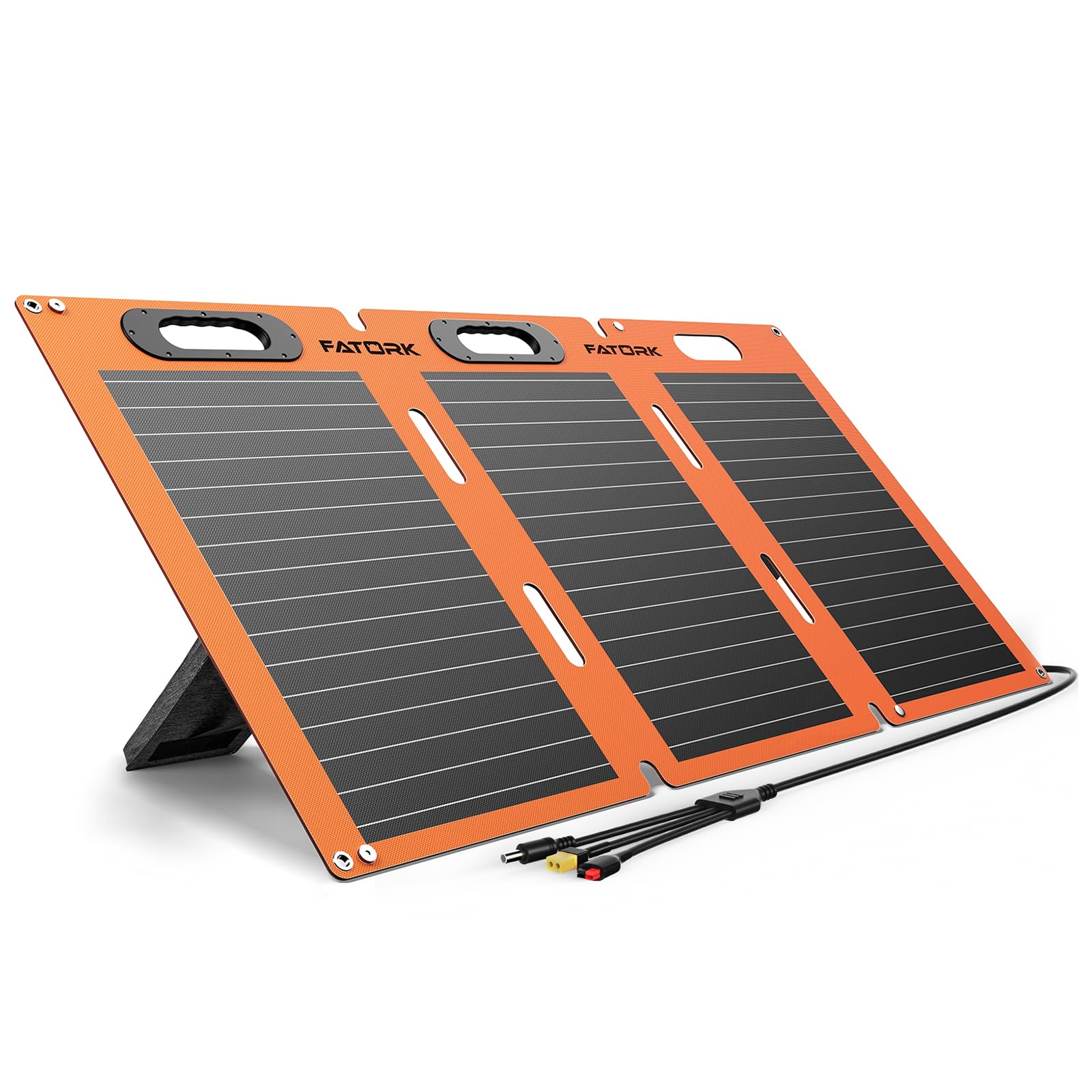 100W Solar Panels, FATORK Portable Solar Panel Kit Foldable 3-in-1 Output Cords Solar Panel Charger with Adjustable Foot Pedal for Homes, Camping, RV, Fishing