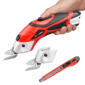 cordless electric scissors with two blades, toolspace electric cardboard cutter electric fabric scissors for cutting fabric, 4v lithium-ion rechargeable battery, easy carry and fast charging