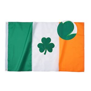 AMZFLAG Ireland Flag 3x5 Embroidered Shamrock Irish Flags Heavy Duty Sewn Stripes for St. Patrick Day Outdoor