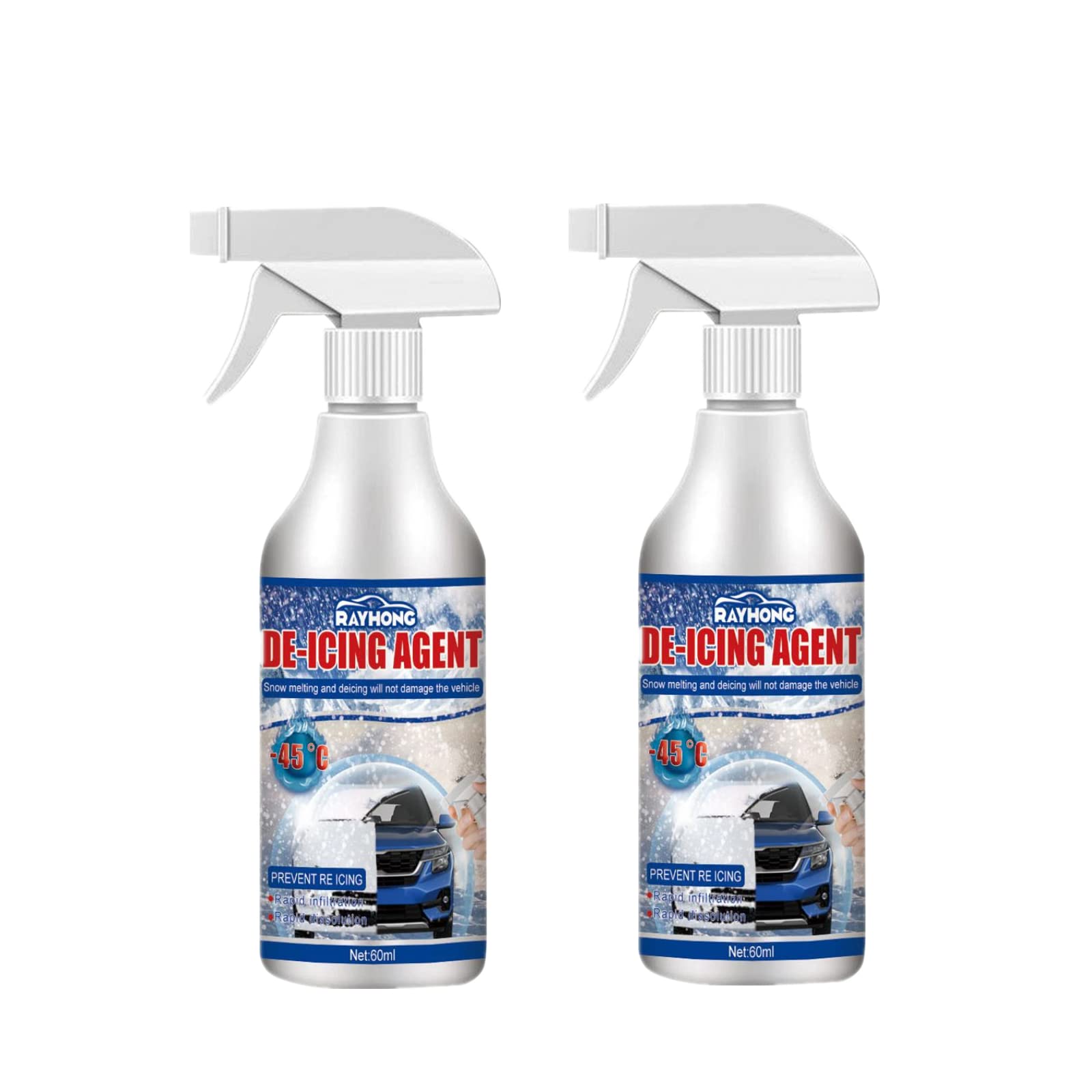 BIERELAOZI 2Pcs Defrosting DeIcer Spray, Winter Windshield DeIcer Snow Melting Deicing Agent, Windshield Removal Defrosting Snow Melting Agent, Antifreeze Snow Melting Agent Spray