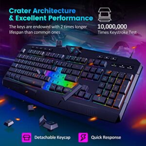 Dacoity Gaming Keyboard, Full Size RGB Backlit Quiet Computer Keyboard, Wrist Rest, Silent Keys, Multimedia Keys, Anti-ghosting, Waterproof Light Up USB Wired Keyboard for PC Mac Xbox Gamer Office