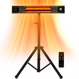 mountman patio heater, electric heater for outdoor/indoor use, 1500w infrared radiant heater with remote, 3 modes, 24h timer, ip45, wall mounted/tripod for garage, backyard porch, basement, balcony