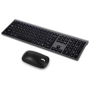 wireless keyboard and mouse, 2.4ghz cordless quiet slim full size keyboard mouse combo with usb receiver, fn lock, ergonomic and sleek design, for windows computer desktop pc laptop -black gray