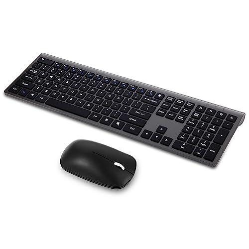 Wireless Keyboard and Mouse, 2.4GHz Cordless Quiet Slim Full Size Keyboard Mouse Combo with USB Receiver, Fn Lock, Ergonomic and Sleek Design, for Windows Computer Desktop PC Laptop -Black Gray