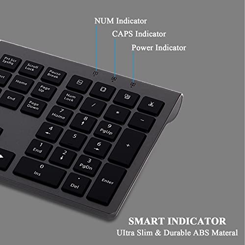 Wireless Keyboard and Mouse, 2.4GHz Cordless Quiet Slim Full Size Keyboard Mouse Combo with USB Receiver, Fn Lock, Ergonomic and Sleek Design, for Windows Computer Desktop PC Laptop -Black Gray