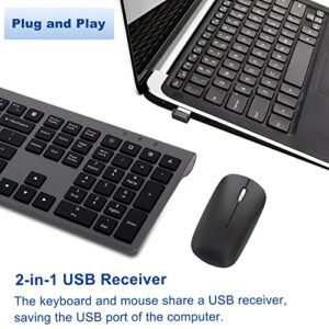 Wireless Keyboard and Mouse, 2.4GHz Cordless Quiet Slim Full Size Keyboard Mouse Combo with USB Receiver, Fn Lock, Ergonomic and Sleek Design, for Windows Computer Desktop PC Laptop -Black Gray