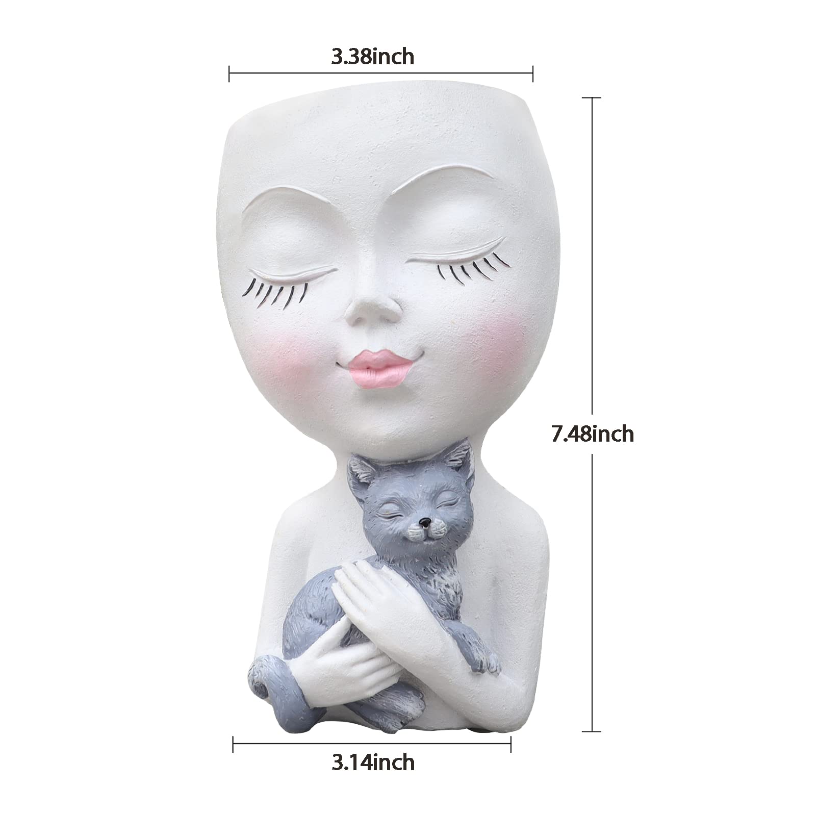 Face Planter Pot Head Planter - Cute Lady Face Hugging a Cat Plant Pots for Indoor and Outdoor Plants, Resin Succulent Planters with Drainage Hole，DIY Gifts for Family and Friends