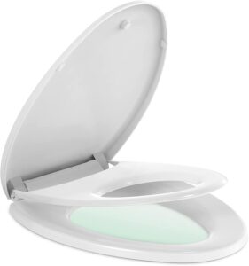 toilet seat with built-in potty training seat, elongated toilet seat cover with soft close hinge magnetic kid lid non-slip seat bumpers toilet lid for elongated or oval toilets fits adult and child