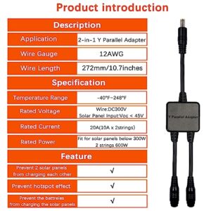 KarlKers 8mm Parallel Adapter Cable, 8mm Solar Combiner Cable, 8mm Y Branch Parallel Adapter Cable for Solar Panel Reverse Current Protection Charge Solar Generator Compatible with Jackery