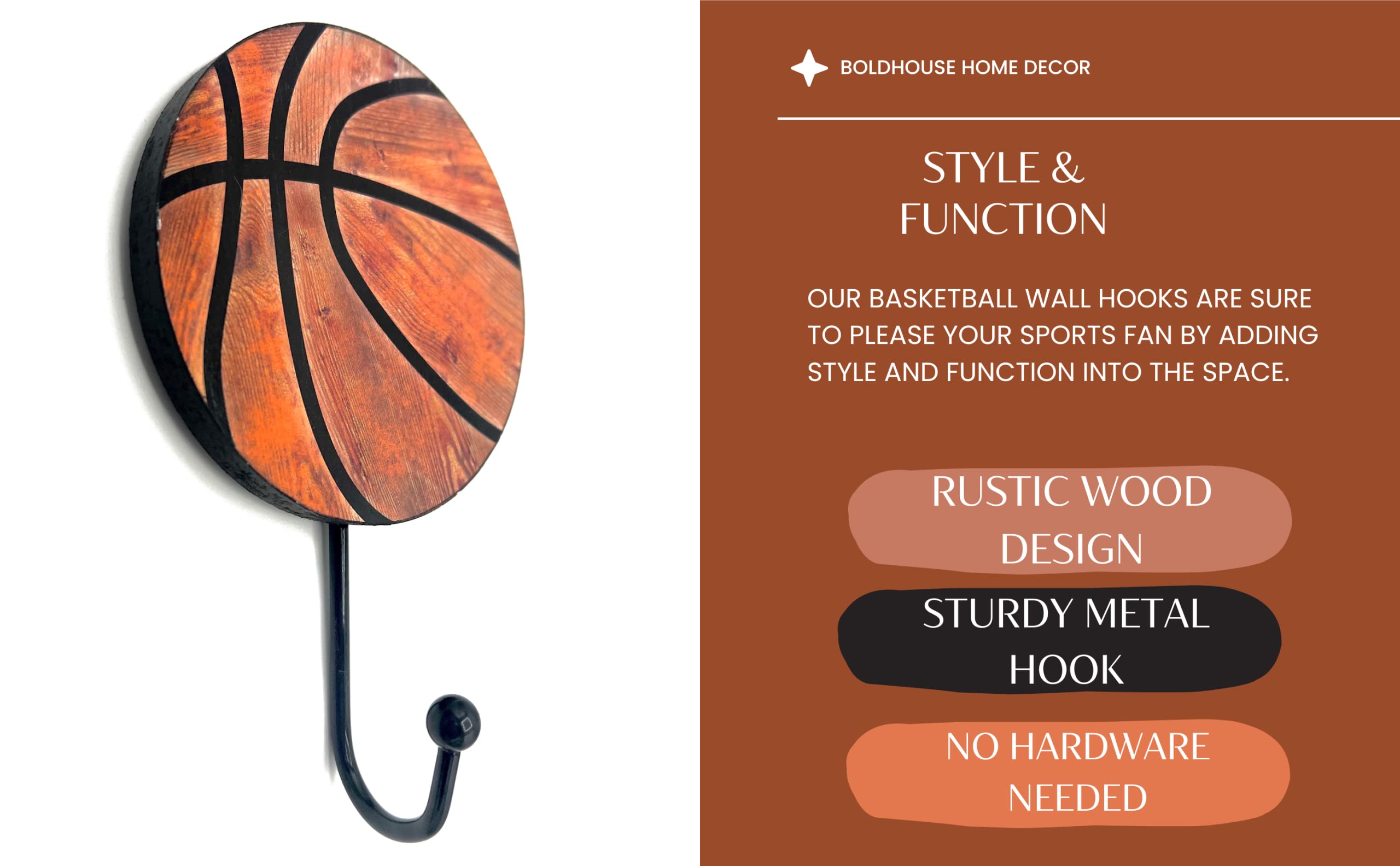 Basketball Decor Coat Hook - Sports Decor For Boys Bedroom - Kids Playroom Decor Storage - Basketball Wall Decor Bathroom Towel Hanger