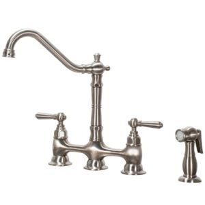 ez-flo canterbury bridge kitchen faucet with 2 handles and side sprayer, 4 hole function, brushed nickel, 10652