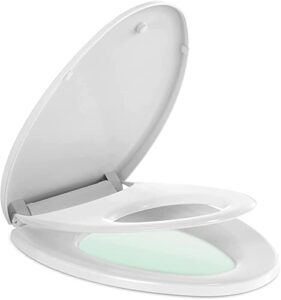 toilet seat, sailtok elongated toilet seat with built-in potty training seat, and never loosen the non-slip seat, no slam toilet seat, fit standard plastic elongated toilet soft close, white