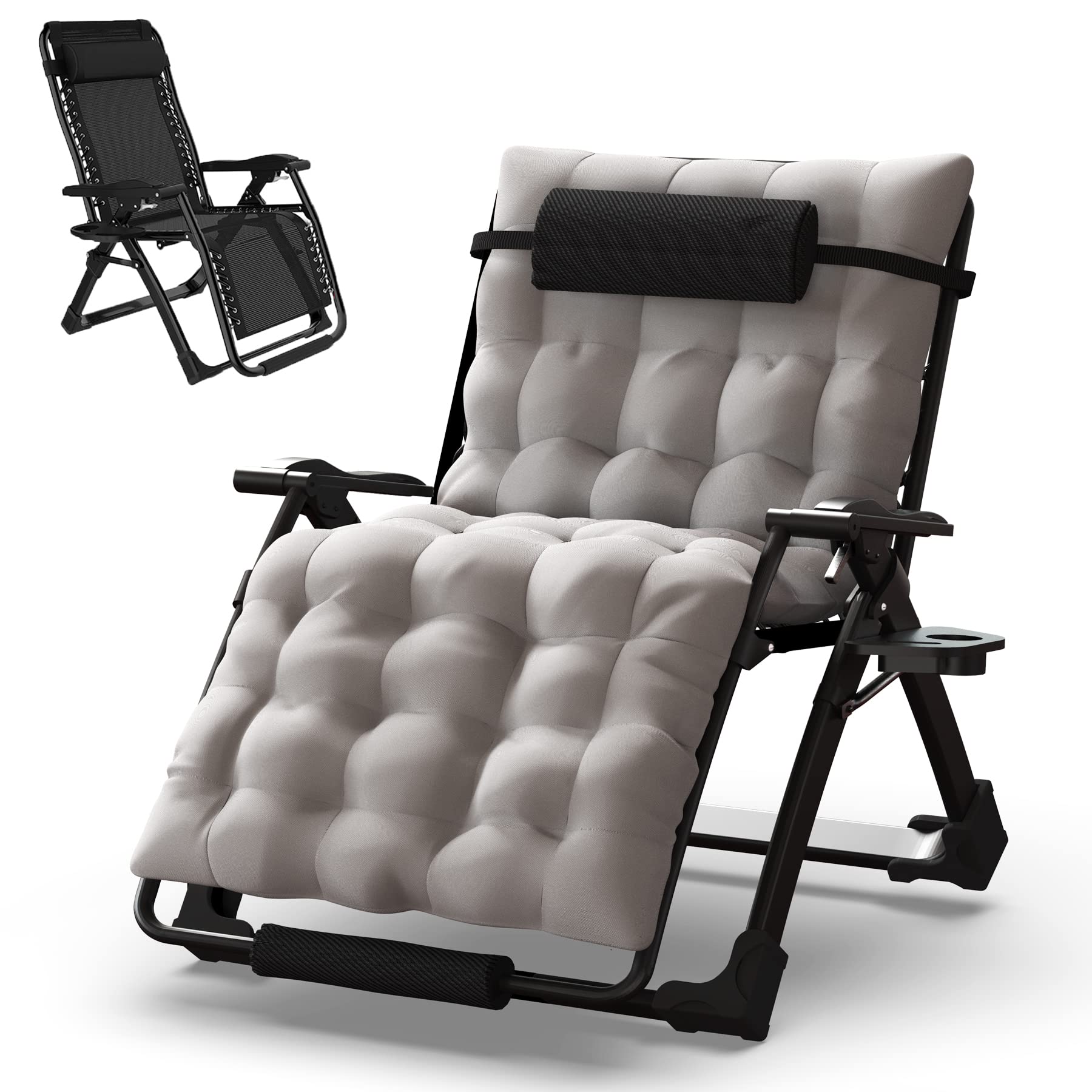 soliles Oversized XXL 33 in Zero Gravity Chair, Reclining Lounge Chair with Removable Cushion & Tray for Indoor and Outdoor, Ergonomic Patio Recliner Folding Reclining Chair