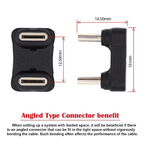 NFHK 480Mbps USB-C Type C Male to Male Coupler Extender Power Data Adapter Opposite U Shape Back Angled for Power Bank Phone Laptop