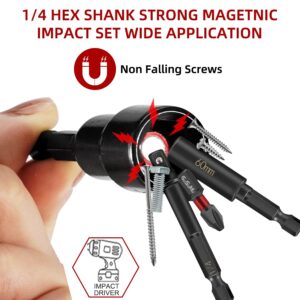 15PCS Impact Rated Magnetic SAE Nut Driver Set with Socket Adapter and Phillips Screwdriver Drill Bits,Extension Bit Holder 1/4" Quick Change Hex Shank for Cordless Impact Drive Nuts Or Bolts