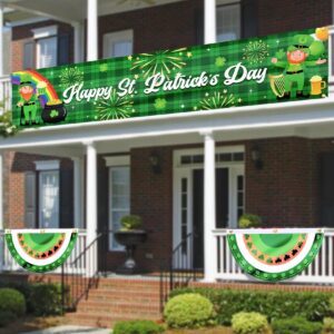 st patrick's day decorations, st patricks day outdoor hanging bunting fan flags, large st patricks day fence banner, irish lucky shamrock st patricks day party supplies for garden patio parade