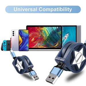 USB Type C Cable 3A 2Pack, Amuvec QC 3.0 Retractable USB C Power Data Fast Charging Cord, for Galaxy S22 S21 S20 Connectors Compatible Cell Phones Tablets and More