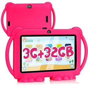 atmpc kids tablet, 7 inch tablet for kids, 32gb rom 3gb ram android 11.0 toddler tablet with 2.4g wifi, gms, parental control, education app, dual camera, shockproof case, games red