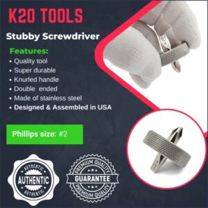 K20 TOOLS Short Stubby Screwdriver - Doubled Ended with Phillips and Flat Head - Made of Stainless Steel (Big Head - Size #2)