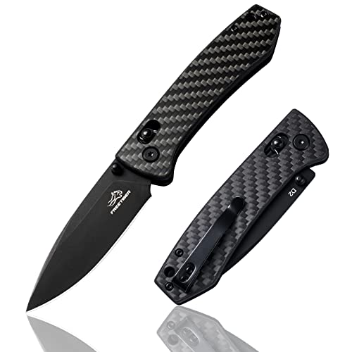 FreeTiger EDC Knife for Men - Folding Pocket Knife D2 Steel Black Titanium Plating, Carbon Fiber Handle, Secure Lock Design for Survival Camping, Gifts for Men