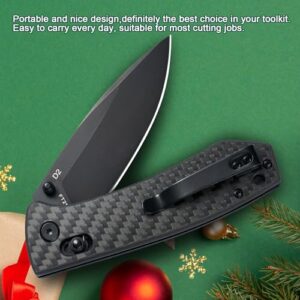 FreeTiger EDC Knife for Men - Folding Pocket Knife D2 Steel Black Titanium Plating, Carbon Fiber Handle, Secure Lock Design for Survival Camping, Gifts for Men