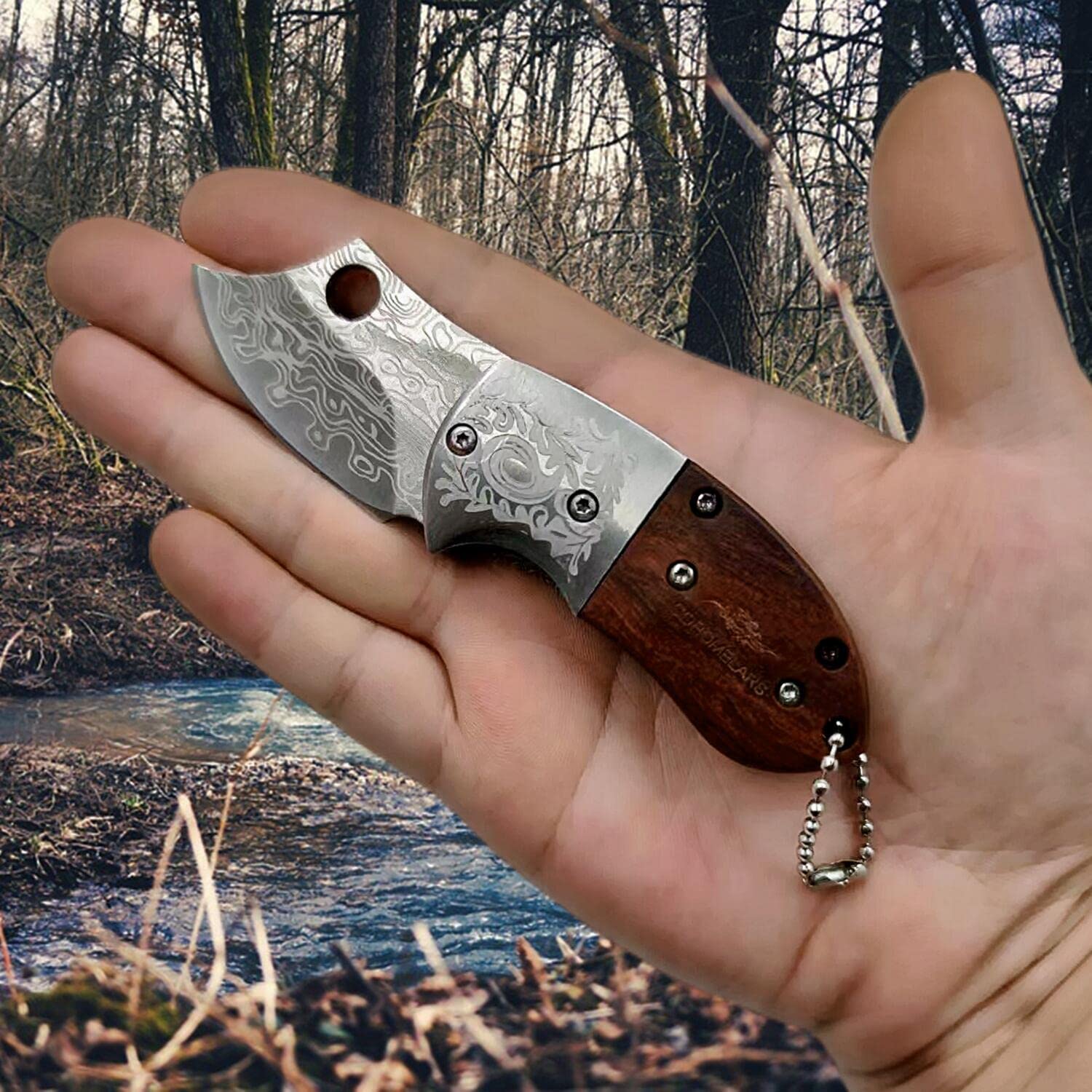 COHOMELARS Small Folding Pocket knife,Stainless Steel 1.75inch Blade,Wood Handle,Liner Lock Mini Knife for Everyday Carry,EDC Little Cute Knives for Women Men (Brown style 2)
