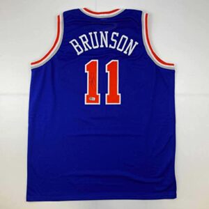 autographed/signed jalen brunson new york blue basketball jersey beckett bas coa