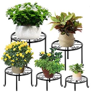 endaar 5-pack decent metal plant stands, multiple height size corner plant holders for different sizes of flower pots, indoor outdoor planter container round supports display for home, patio,black