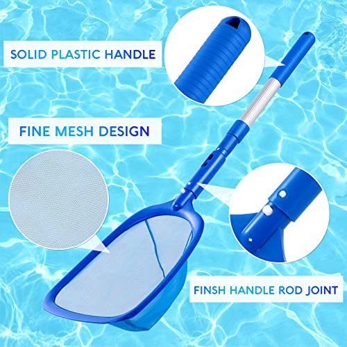 Pool Skimmer - Pool Net with 3 Section Pole, 10.2" x 48", Pool Skimmer Net with Fine Mesh Net, Telescopic Aluminum Pole, Plastic Frame, Ultra-fine Pool Skimmer for Ponds, Fish Tank, Hot Tub