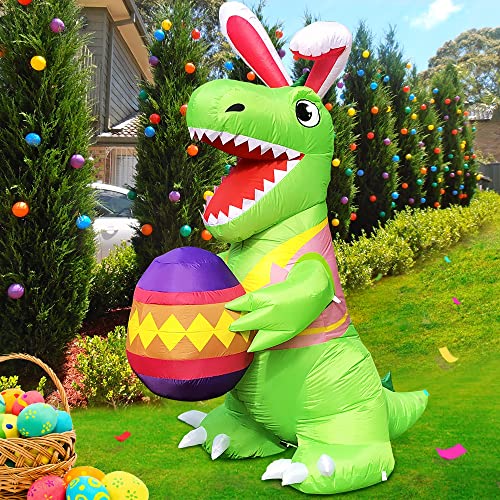 KOOY 8 FT Easter Inflatables Decoration Dinosaur with Eggs,Built in LED Lights Holiday Blow Up Yard Decoration for Holiday Party,Indoor,Outdoor,Garden,Yard Lawn Decor