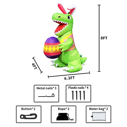 KOOY 8 FT Easter Inflatables Decoration Dinosaur with Eggs,Built in LED Lights Holiday Blow Up Yard Decoration for Holiday Party,Indoor,Outdoor,Garden,Yard Lawn Decor