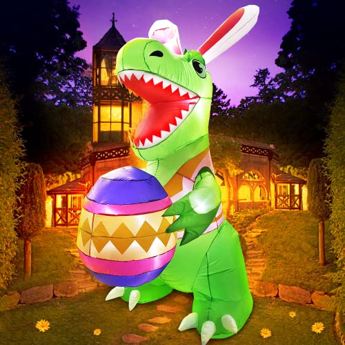 KOOY 8 FT Easter Inflatables Decoration Dinosaur with Eggs,Built in LED Lights Holiday Blow Up Yard Decoration for Holiday Party,Indoor,Outdoor,Garden,Yard Lawn Decor