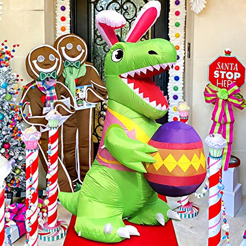 KOOY 8 FT Easter Inflatables Decoration Dinosaur with Eggs,Built in LED Lights Holiday Blow Up Yard Decoration for Holiday Party,Indoor,Outdoor,Garden,Yard Lawn Decor