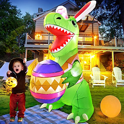 KOOY 8 FT Easter Inflatables Decoration Dinosaur with Eggs,Built in LED Lights Holiday Blow Up Yard Decoration for Holiday Party,Indoor,Outdoor,Garden,Yard Lawn Decor