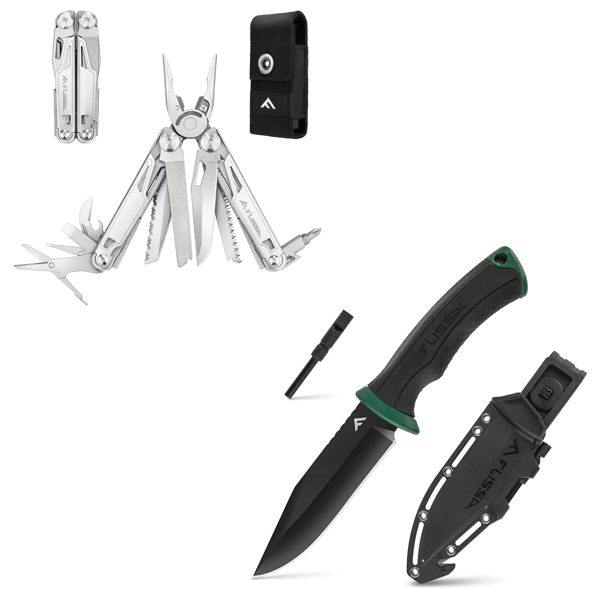 FLISSA 4-7/8” Survival Knife and 16 in 1 Multitool