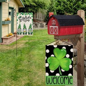 2 Pieces St Patrick's Day Garden Flag Gnome Shamrock 18 x 12 Inch Yard Flag Irish Green Clover Welcome Garden Flag Double Sided Holiday Outside Décor for Yard Farmhouse (Irish gnome shamrock)