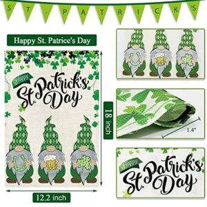 2 Pieces St Patrick's Day Garden Flag Gnome Shamrock 18 x 12 Inch Yard Flag Irish Green Clover Welcome Garden Flag Double Sided Holiday Outside Décor for Yard Farmhouse (Irish gnome shamrock)