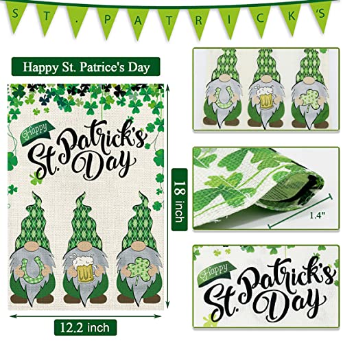 2 Pieces St Patrick's Day Garden Flag Gnome Shamrock 18 x 12 Inch Yard Flag Irish Green Clover Welcome Garden Flag Double Sided Holiday Outside Décor for Yard Farmhouse (Irish gnome shamrock)