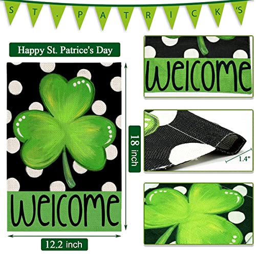 2 Pieces St Patrick's Day Garden Flag Gnome Shamrock 18 x 12 Inch Yard Flag Irish Green Clover Welcome Garden Flag Double Sided Holiday Outside Décor for Yard Farmhouse (Irish gnome shamrock)