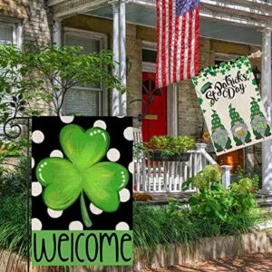 2 Pieces St Patrick's Day Garden Flag Gnome Shamrock 18 x 12 Inch Yard Flag Irish Green Clover Welcome Garden Flag Double Sided Holiday Outside Décor for Yard Farmhouse (Irish gnome shamrock)