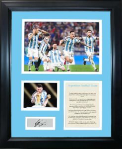 framed argentina 2022 world cup champions lionel messi facsimile laser engraved signature auto soccer futbol 12"x15" photo collage