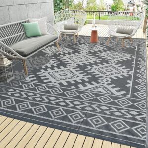 outdoor rugs for patio clearance - 5'x8' waterproof reversible indoor outdoor rug carpet, portable plastic straw rug for rv camping, picnic, beach, porch, deck(rug003#,gray)