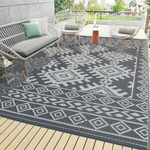 Outdoor Rugs for Patio Clearance - 5'x8' Waterproof Reversible Indoor Outdoor Rug Carpet, Portable Plastic Straw Rug for RV Camping, Picnic, Beach, Porch, Deck(Rug003#,Gray)