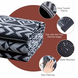 Outdoor Rugs for Patio Clearance - 5'x8' Waterproof Reversible Indoor Outdoor Rug Carpet, Portable Plastic Straw Rug for RV Camping, Picnic, Beach, Porch, Deck(Rug003#,Gray)